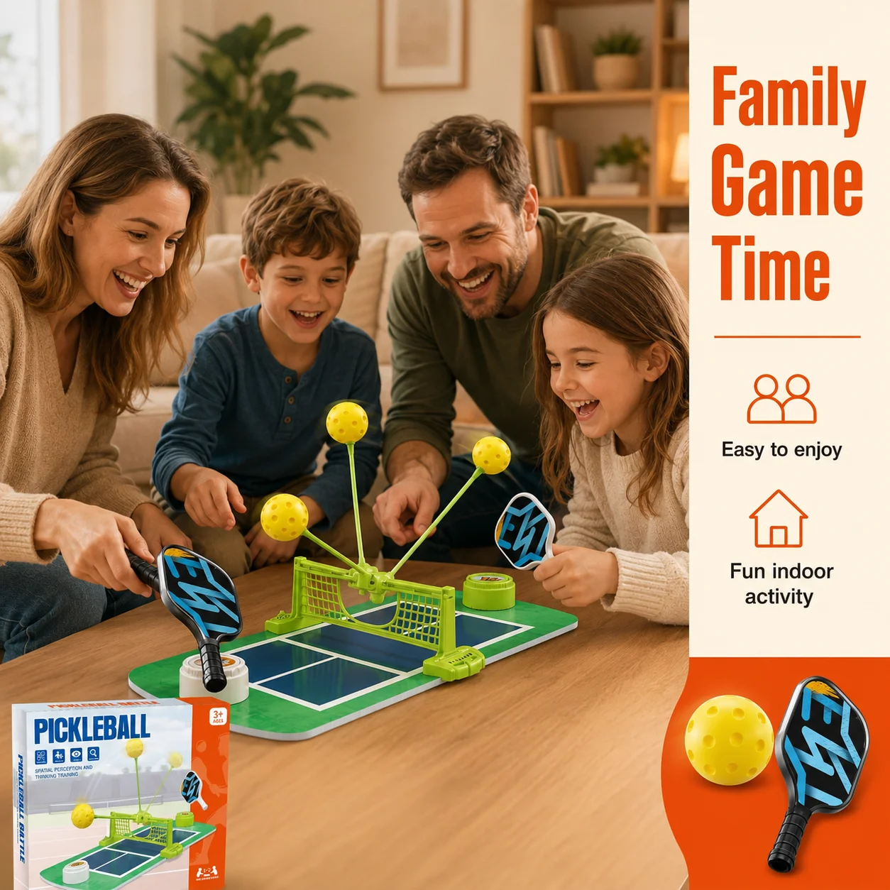 Tabletop Pickleball Battle Game - No Ball Chasing Automatic Rebound 2 Player Parent-Child Interactive Toy for Kids 3+