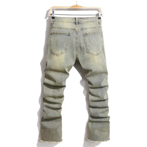 Imagen 2 del producto Ropa de calle estilo Retro hombres rasgados empalmados pantalones vaqueros delgados agujeros de Hip hop pantalones vaqueros elegantes para hombre