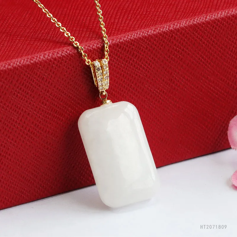 

Natural White Hetian Jade Square Plaque Pendant Minimalist Jewelry HT2071809