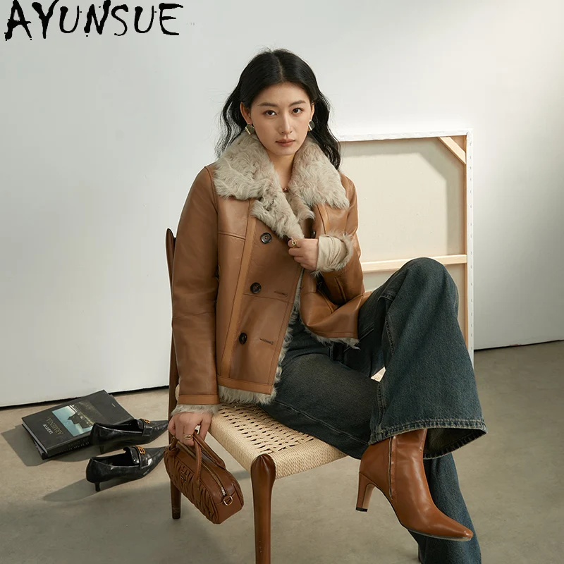 Ayunsue jaqueta de couro genuíno das mulheres casaco de pele de carneiro natural lã de cordeiro casacos de pele real mulher inverno quente feminino Шуба Ж misce