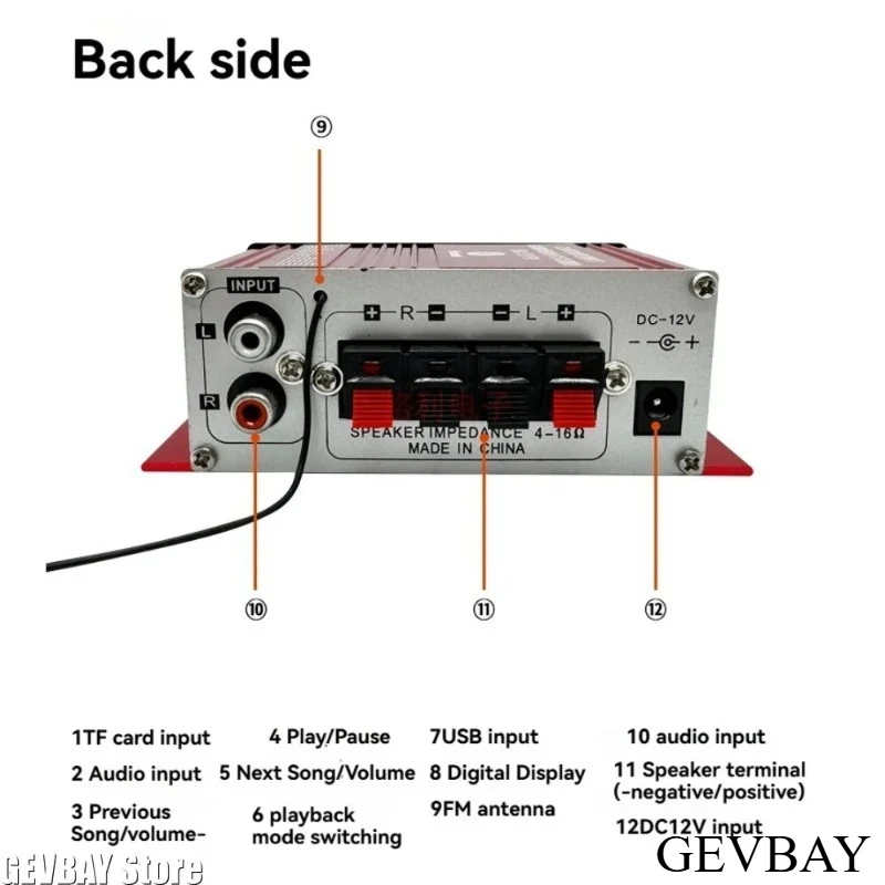 G8 Digital 4 Channel Vehicle Power Amplifier, 12V 200W Stereo Audio Amp Support Bluetooth AUX FM MP3 Car Audio Parts