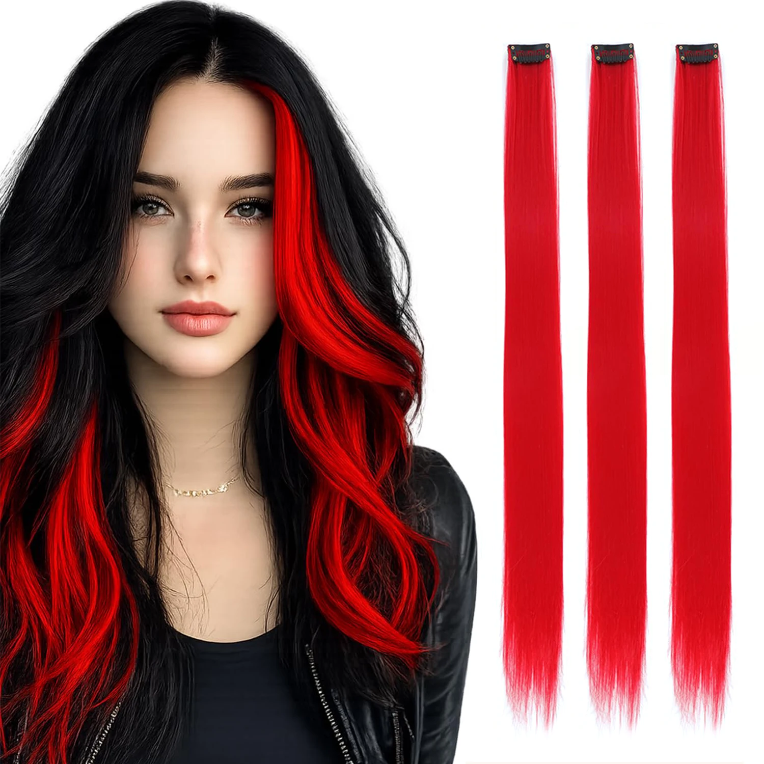 Clip In Hair Extensions 22 Inch 3 PCS for Parties Festivals | Night Out, Birthdays & Dress Up  Reusable Synthetic Hair for Girls