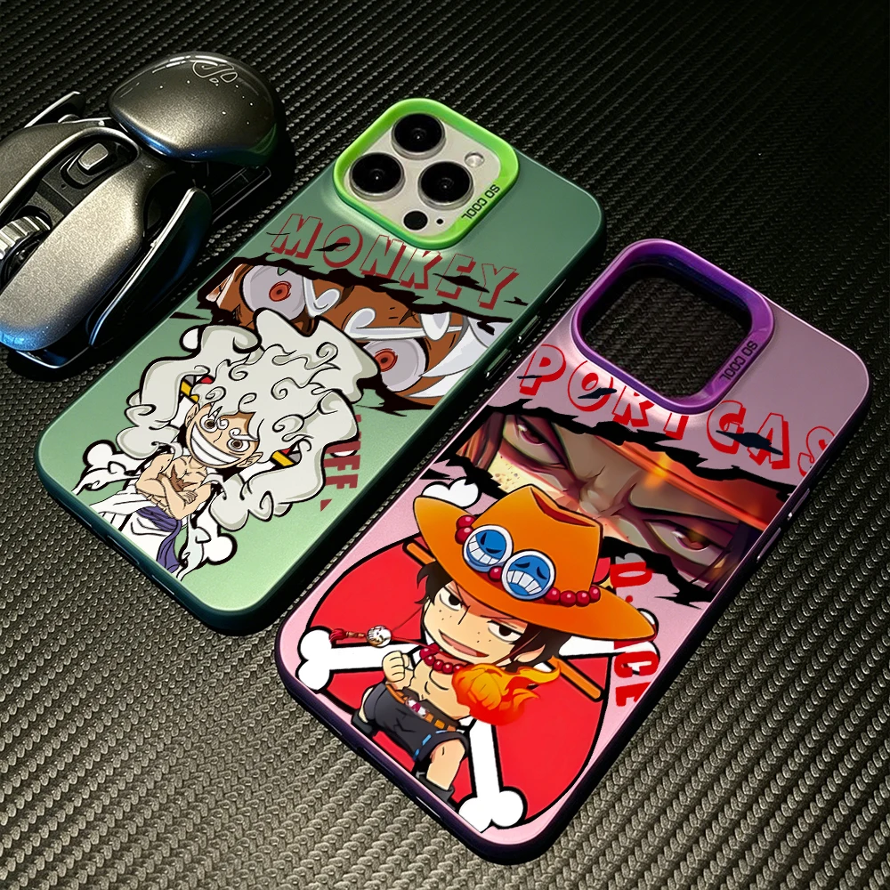 One Pieces Aces Luffys Phone Case for iPhone 17 Air 16 16e 15 14 Plus 13 12 11 Pro Max X Xs XR 8 Colorful Silver Hard Cover