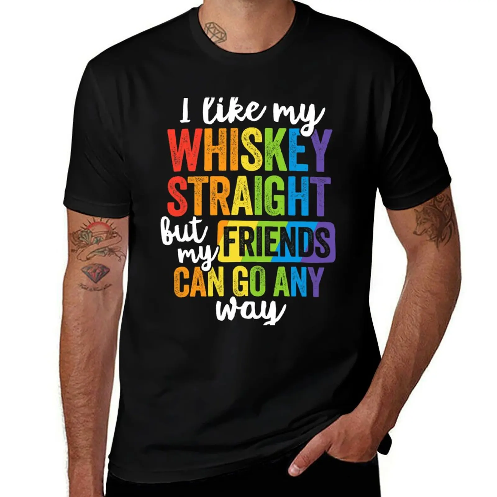 

Funny Pride Shirt Lgbt Ally Whiskey Straight Friends T-Shirt Casual Loose Fit Summer Tee Shirt