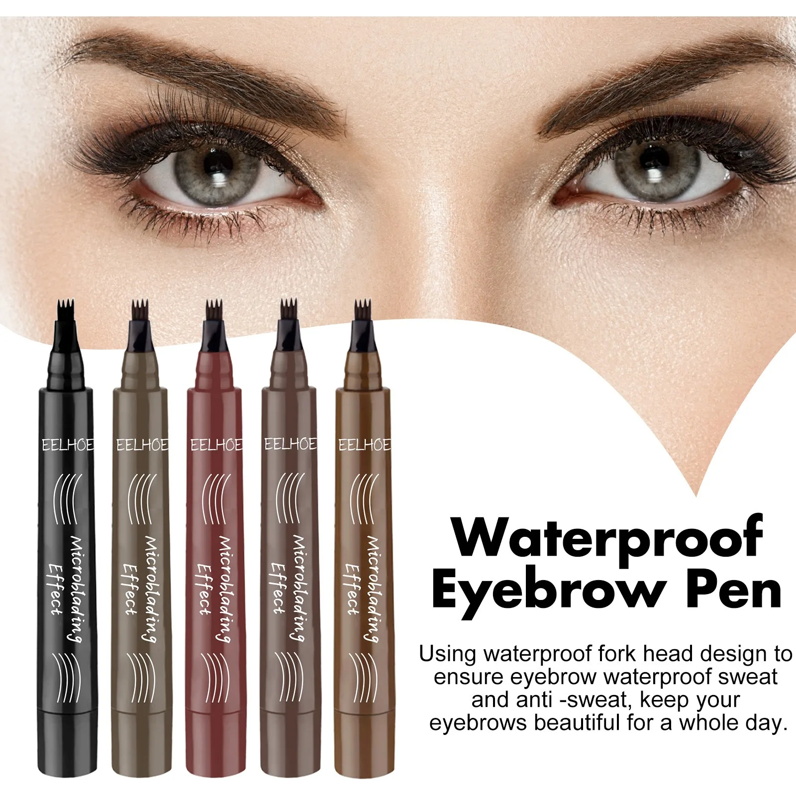 Five Color Wild Eyebrow Pencil, Four Point Eyebrow Pencil Waterproof Four Ronged Eyebrow Tattoo Pen Long-Lasting Beauty Makeup