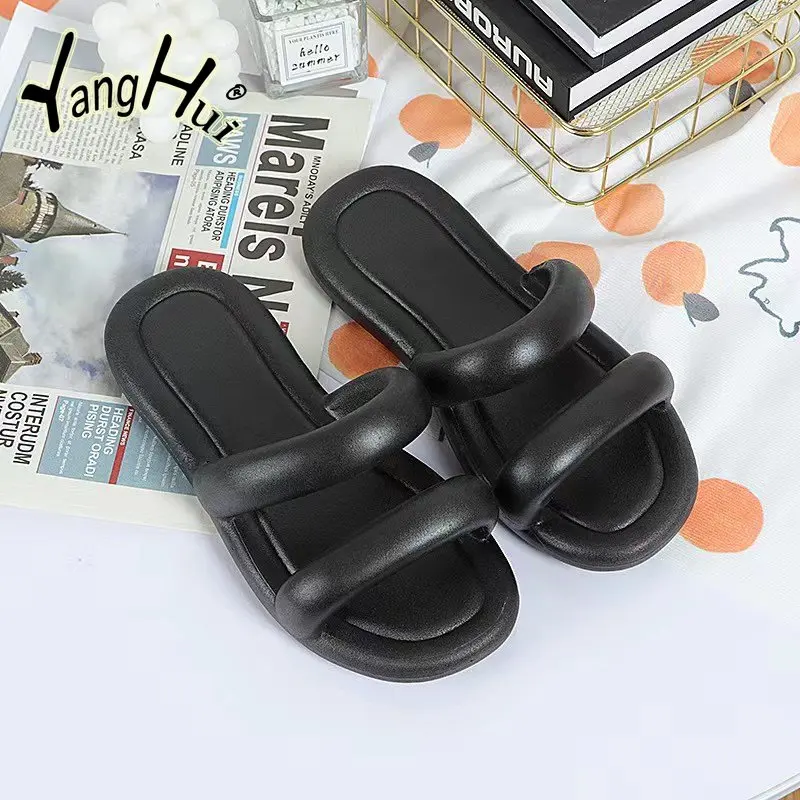 Summer Sandals Women Wear Double-band Slippers Outside 2023 New Style Slip-on Thick Soles Fashion Anti-slip Slippers Women