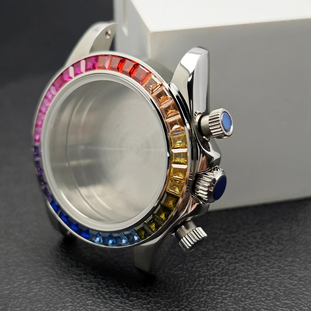 39.3mm VK63 Men's Watches Steel Case Fits VK63 Movement Case  Watch Dial Watch Accessories Watch Parts Fits 20mm Strap Watch Box