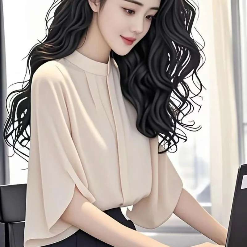 

Chiffon Women's Blouses Korean Shirts FASHION Loose Spring/Summer Casual Clothing Solid Short Sleeve Women Tops