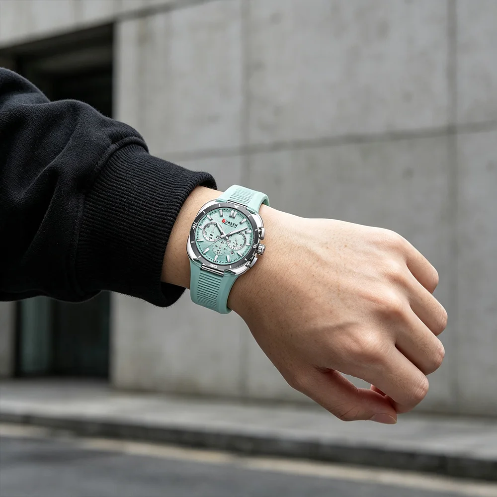 Men's CURREN Chronograph Watch, Light Blue Silicone Strap