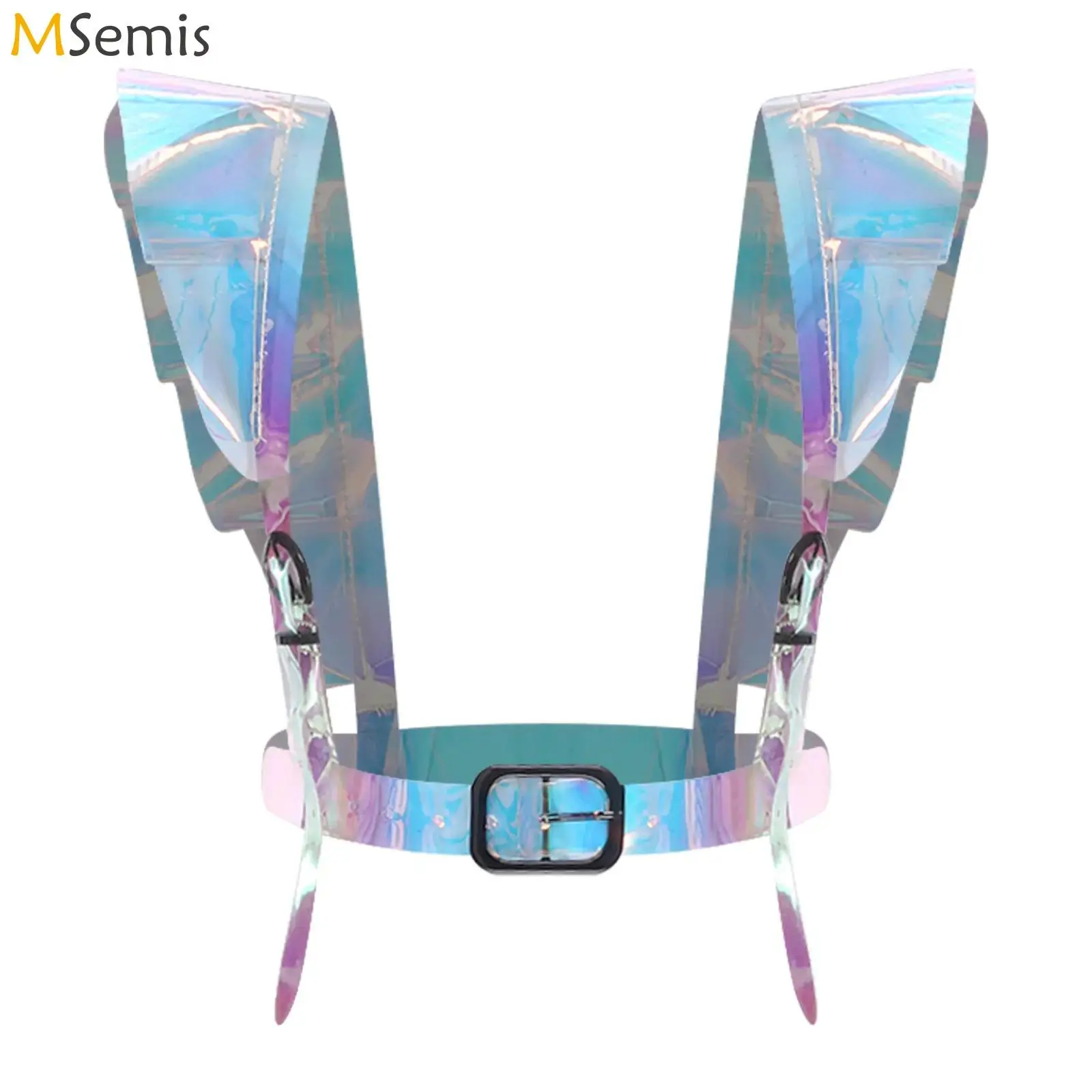 

Женский голографический пояс из ПВХ, аксессуары, пояс с рюшами на плечах, переливающийся эффект, слинг-корсет, клубное платье, вечерние ремни