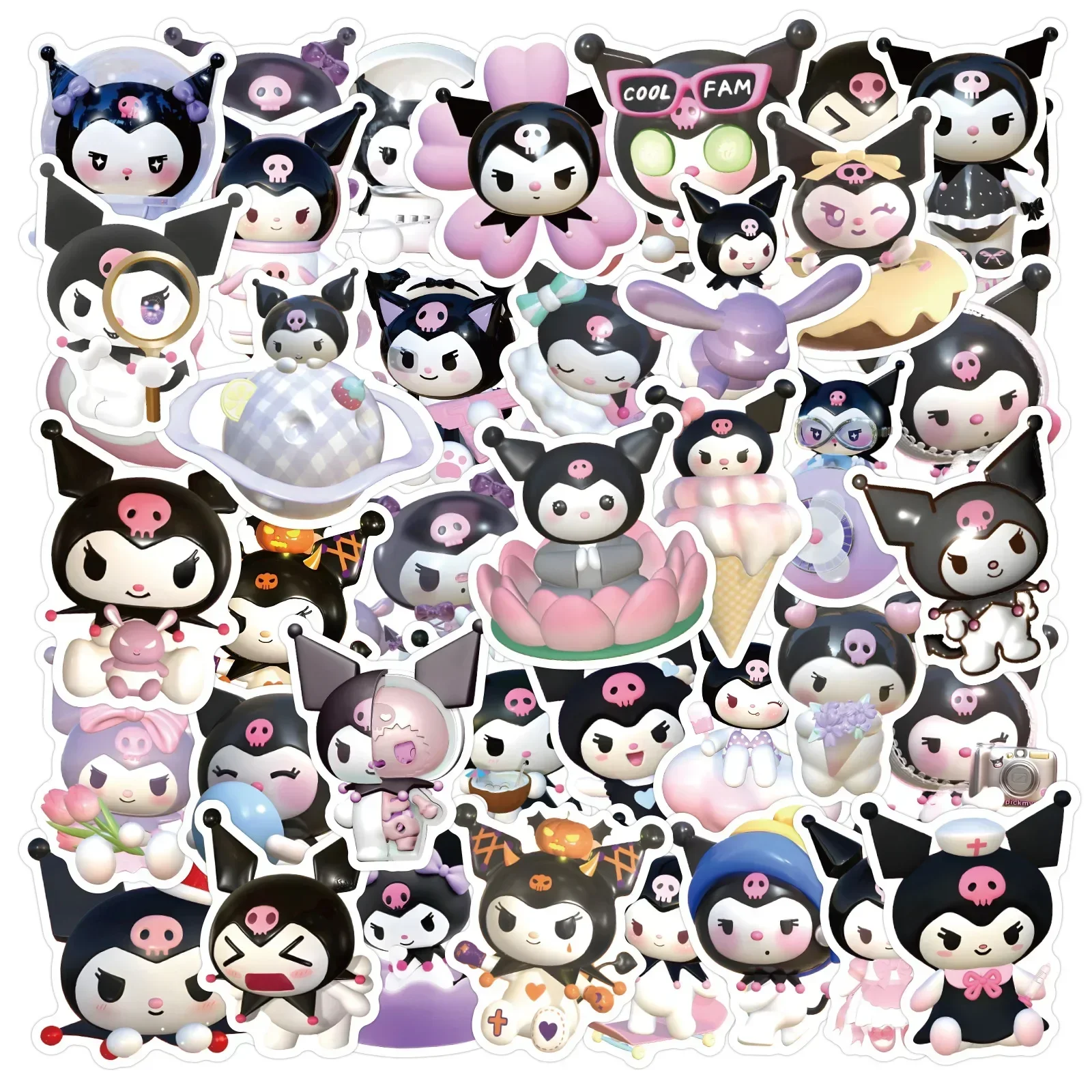 50pcs Sanrio 3D ภาพ Kuromi Graffiti กระเป๋าเดินทางกีตาร์สเก็ตบอร์ดสติกเกอร์กันน้ํา