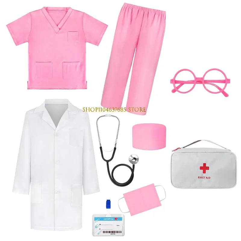 

Carnival Cosplay Girl Boy Doctor Role Play Dress Up Set Doctor Scrubs Medical Kit Accessories 2-6Y
