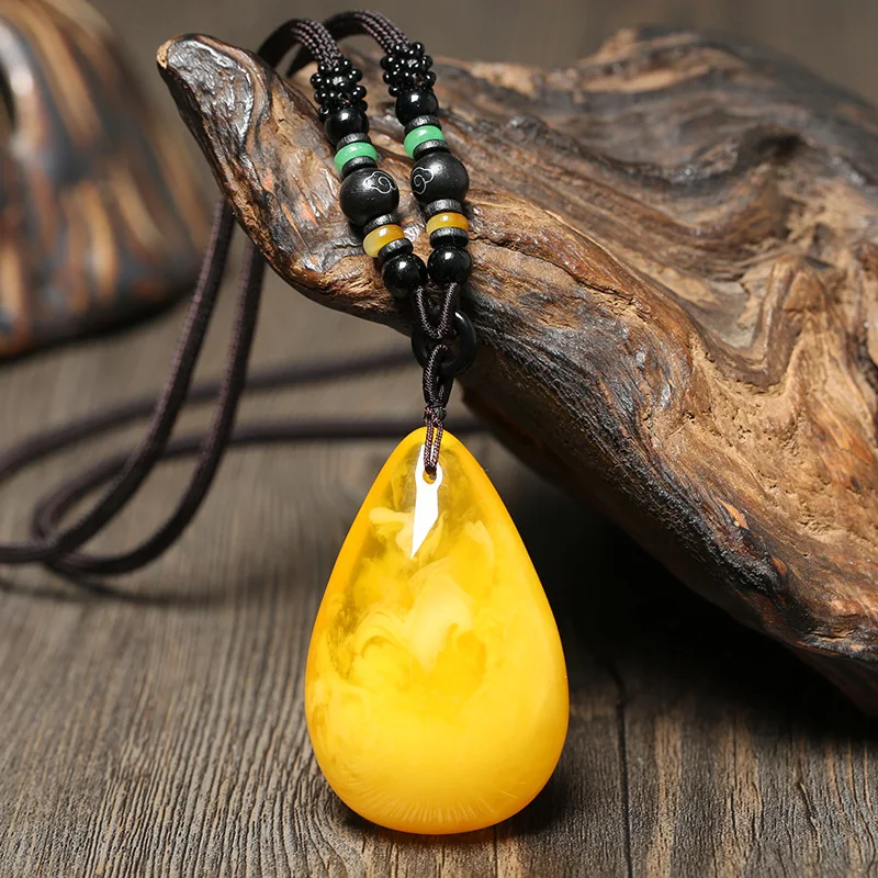 Natural Amber Necklace Men Women Healing Gemstone Fine Jewelry Genuine Baltic Yellow Amber Waterdrop Pendant Necklace