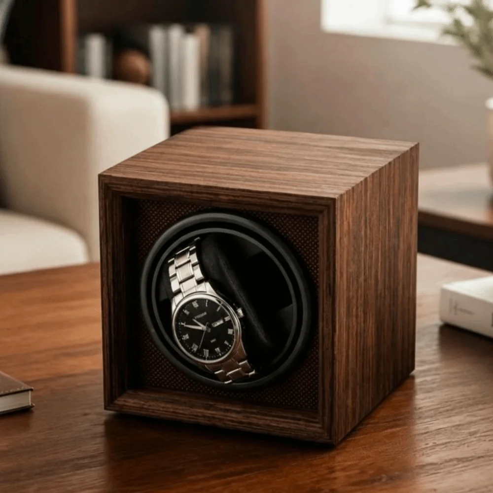 USB Power Automatic Watch Winder Wooden Case Mute Motor Rotating Watch Box Single Position Fully Automatic