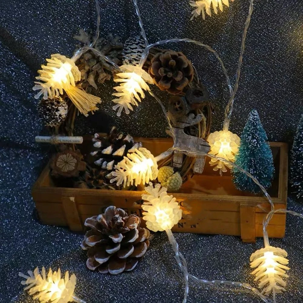 Adornos navideños de 6m y 40Led para el hogar, árbol de Navidad, cono de piña, cadena de luces navideñas, atmósfera brillante, pueblo navideño