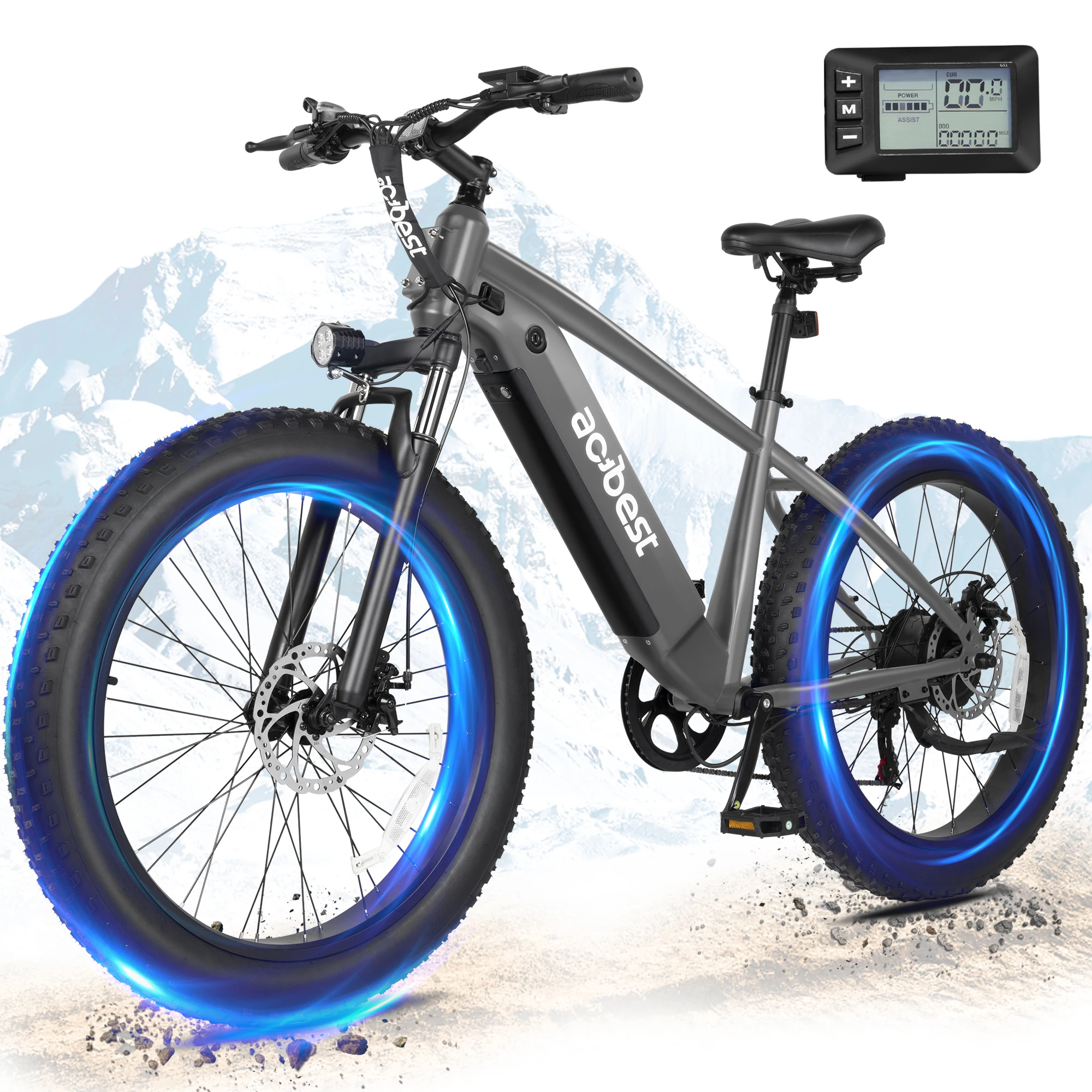 ActBest Ranger Electric Bike for Adults, 26"×4.0" Fat Tire Electric Mountain Bike, Peak 1300W 48V 13Ah,  28MPH 65 Miles  Electric Bicycle, 7-Speed, with Free Bike Lock & Mirror image 2