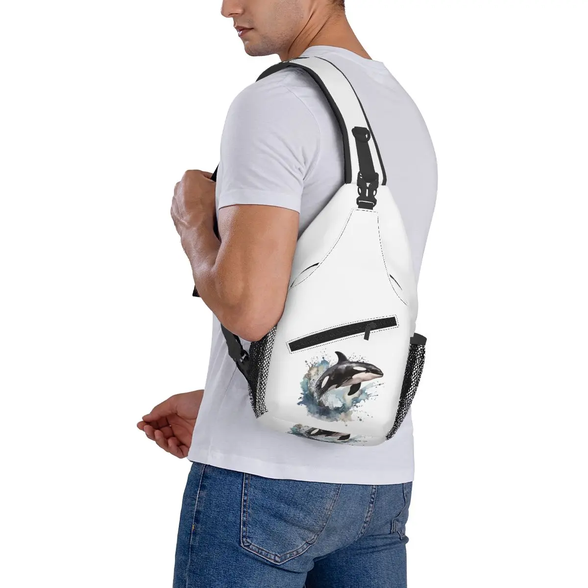 Orca Aquatic Sea Ocean - Top Tees Killer Whale Chest Bag Hombres Sling Crossbody Mochila Pecho Bolsa Senderismo Daypack Bolso de hombro