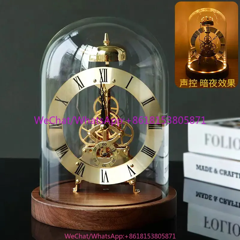 Light luxury high-end black walnut mechanical watch art desk clock luminous European retro metal stone