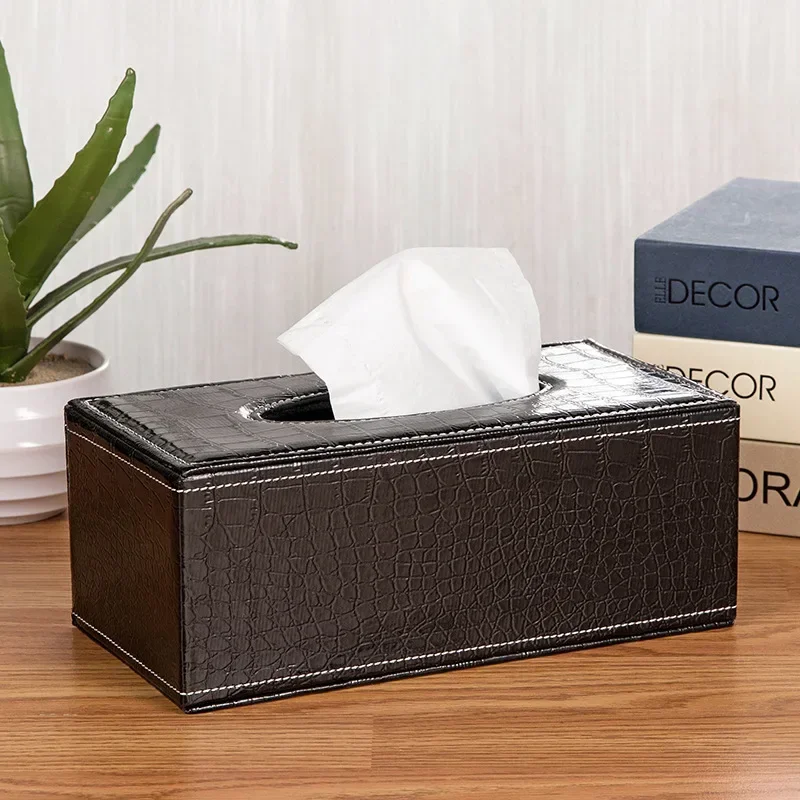 PU Leather Tissue Box Cover Desk Makeup Cosmetic Organizer Remote Controller Phone Holder Home Office Tissue Paper Napkin Holder