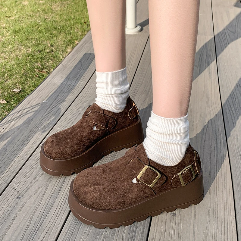 Women Hot Selling Classic Platform Shoes 2025 New Trend Brand Designer Casual Sneakers 5cm Height Increasing Flat Suede Loafers