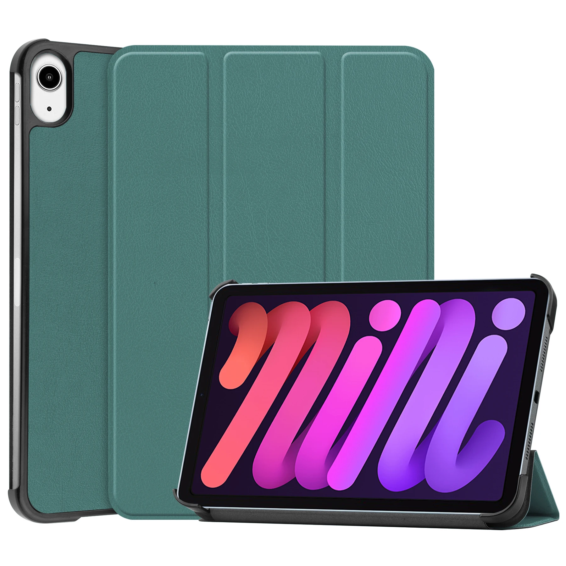 Leather Cover For iPad mini7 2024 mini6 2021 Tablets case Slim Fit Auto Sleep Wake Multiple Colors Tri-fold Caster Hard Shell