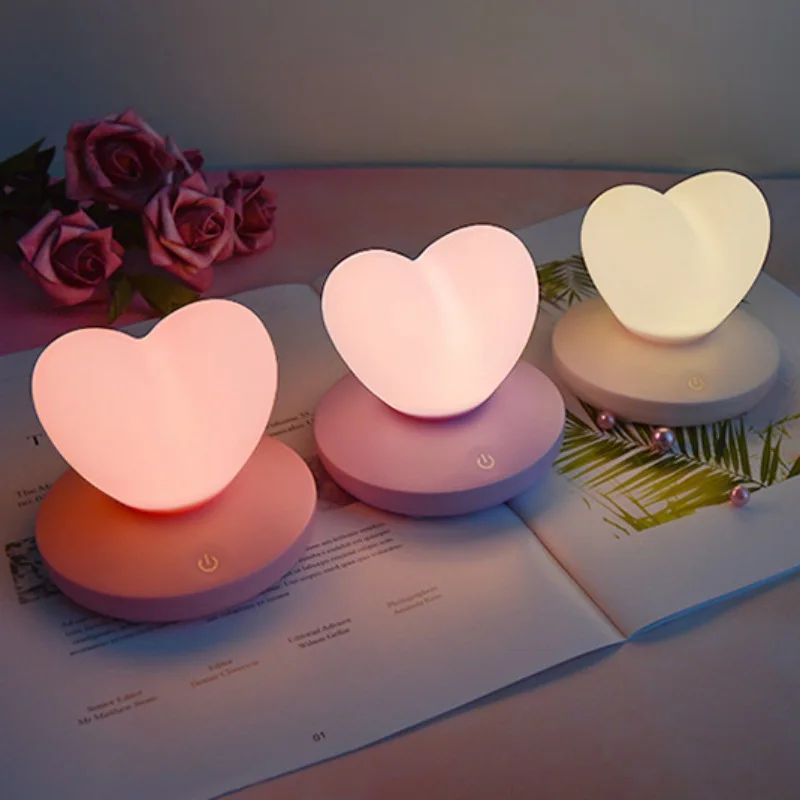 LED Love Heart Night Lights Bedroom Decor Romantic Table Lamps For Christmas Valentines Day Gifts Touch Bedside Atmosphere Lamp