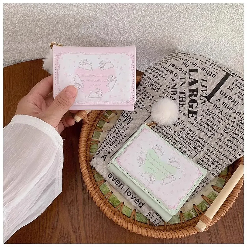 Bunny Print Wallet Tri-Fold Tri-Fold Wallet Pu Leather Wallet Cute For Daily Use Coin Storage Small Item Storage