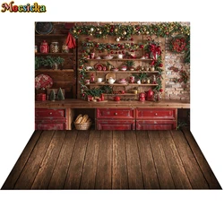 Mocsicka Winter Christmas Photography Background Red Kitchen Xmas Trees Child Family Portrait Decor Backdrop Photo Studio