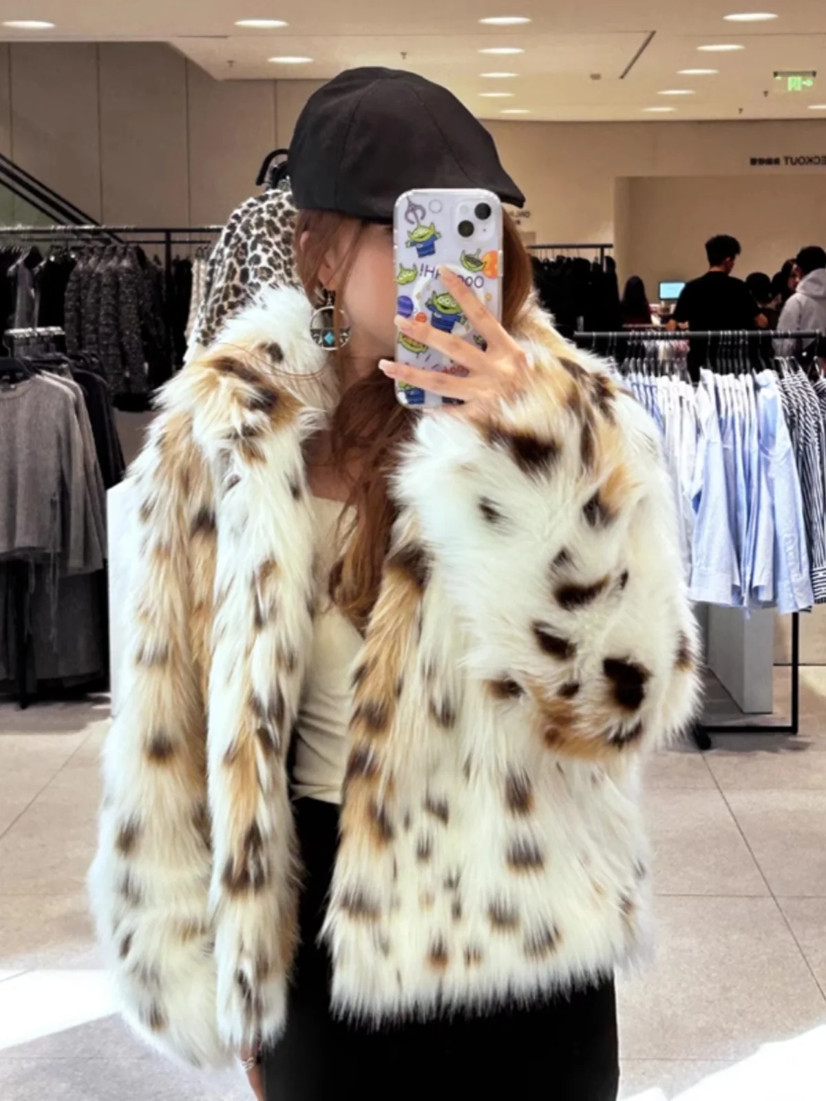 เสื้อโค้ทผู้หญิงแฟชั่นฤดูใบไม้ร่วงฤดูหนาว คอสูง ลายเสือดาว ผ้าคลุมตัวแบบลำลอง ซิปยาว