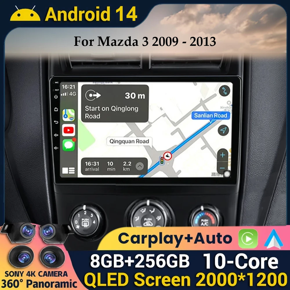 Android 14 Car Radio for Mazda 3 2009 2010 2011 2012 2013 Multimedia Player Wireless Carplay Auto Stereo GPS Navi Support BOSE