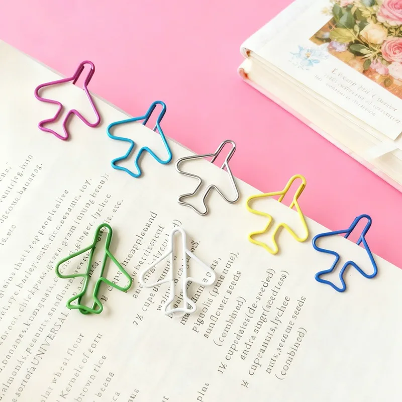 20Pcs Creative Styling Multicolor Assorted Airplane Metal Paper Clips Clamps Bookmarks Office Stationery Kids Crafts
