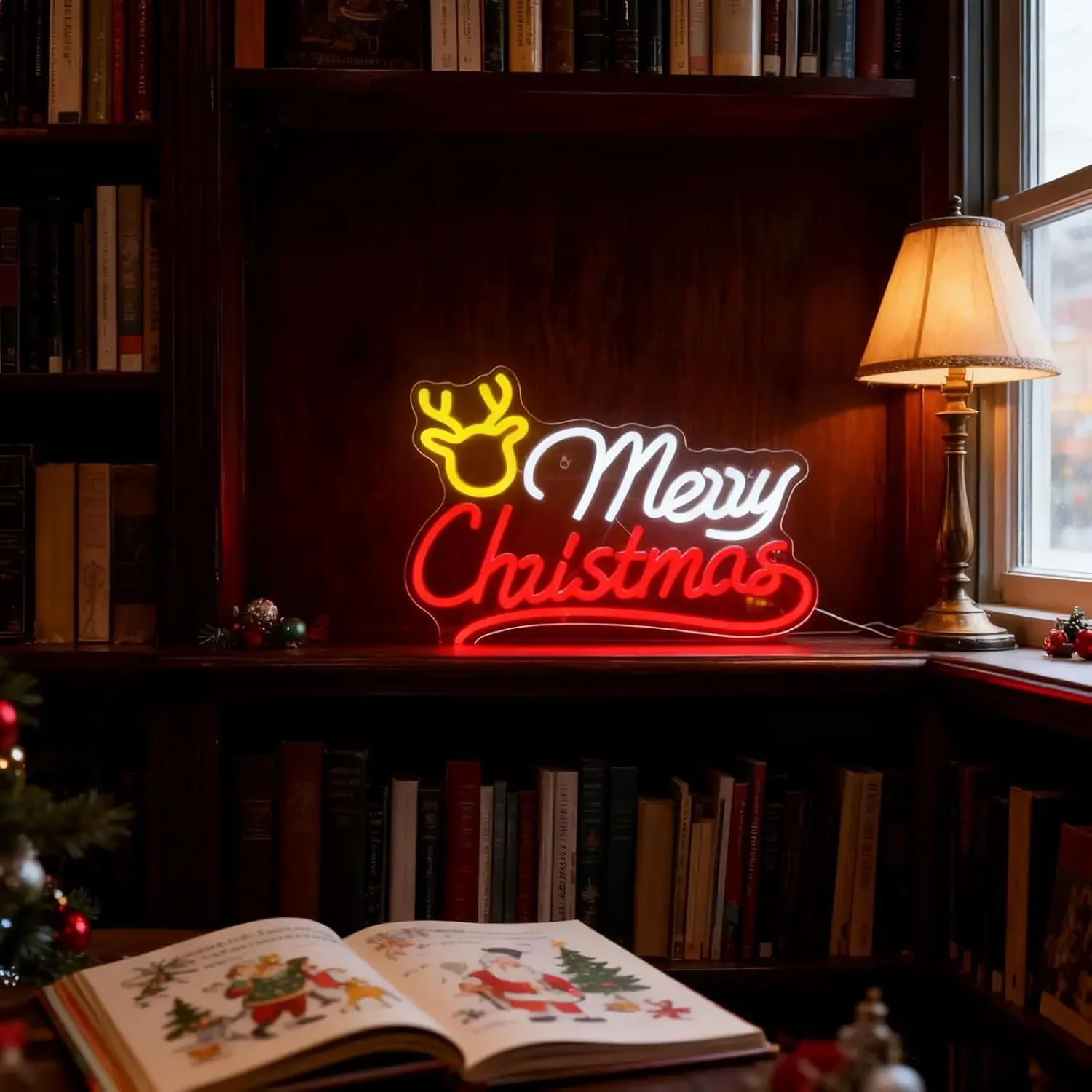 Merry Christmas Reindeer Neon Sign USB Powered LED Neon Light,Xmas Party Bedroom Home Window Bar Holiday Decoration Gift view 5