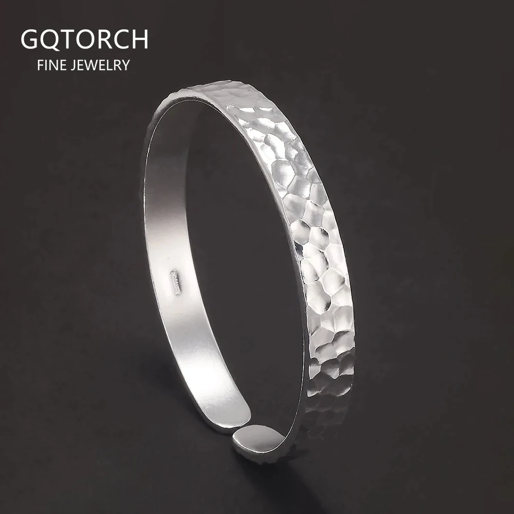 

Браслет из чистого серебра 9999 для мужчин и женщин, 8 мм, ретро браслет с открытой манжетой, винтажные модные украшения ручной работы для вечеринок