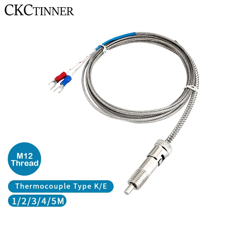 M12 K E Type Buckle Shielded Wire Thermocouple Temperature Sensor For Temperature Controller 1/2/3/4/5M 0-600℃ Removable Thread