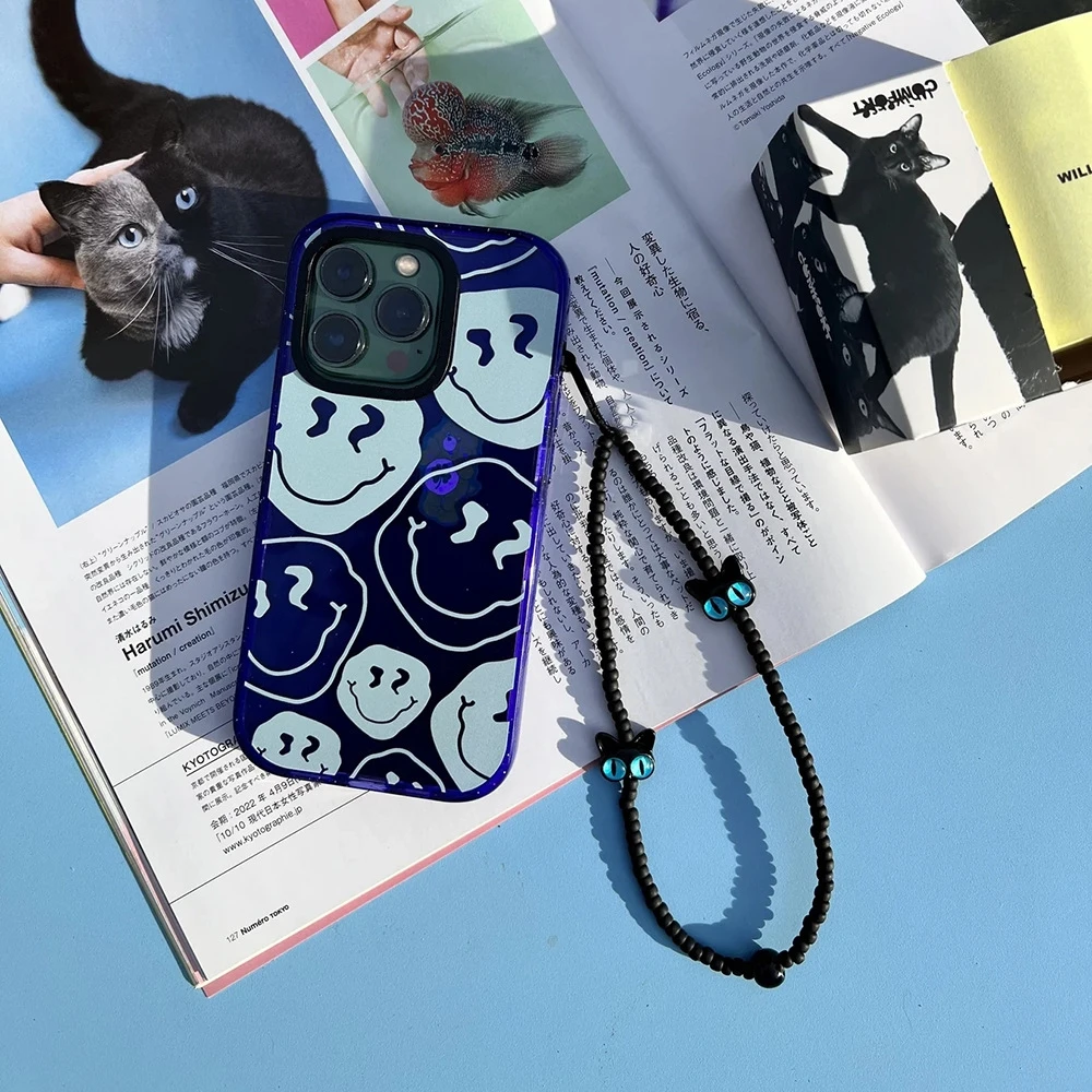 Herlook corrente de telefone bonito animal gato preto charme de telefone coreia alça móvel y2k acessórios para mulheres cordão de celular