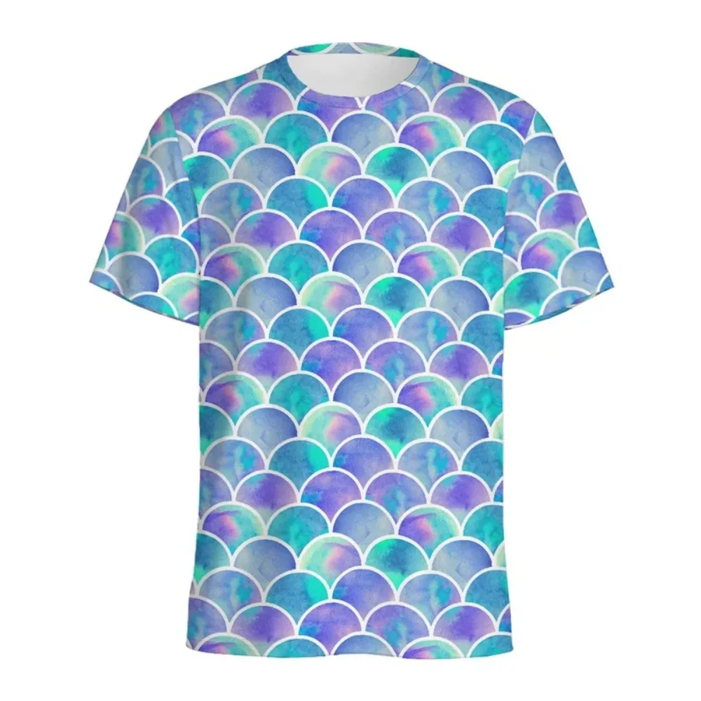 Hip-hop Multi-colored Fish Scale Pattern 3D Print Breatha Quick-dry Men Women Tshirt Outdoor Street Casual Parent-Child Clothing