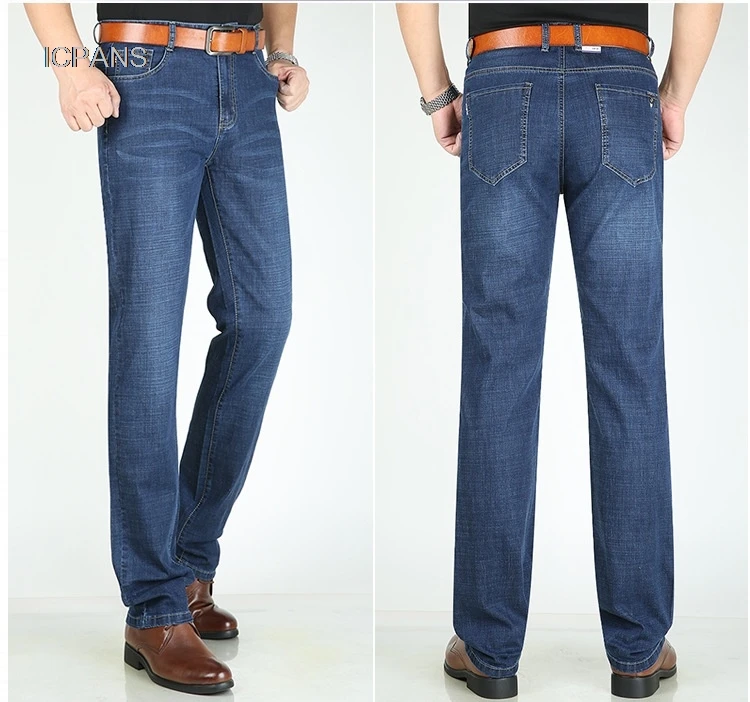 Men's Summer Thin Denim Jeans Straight Loose Stretch Casual Pants Blue Black Gray Trousers Jean Clothing Size 40 42
