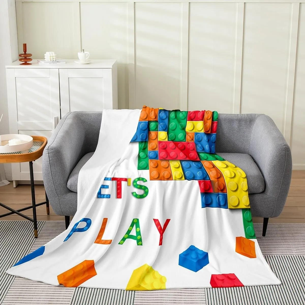 Building Block Print Plush Throw Blanket Kids Brick Styles Blanket for Sofa Couch Colorful All Season,Bed Gaming