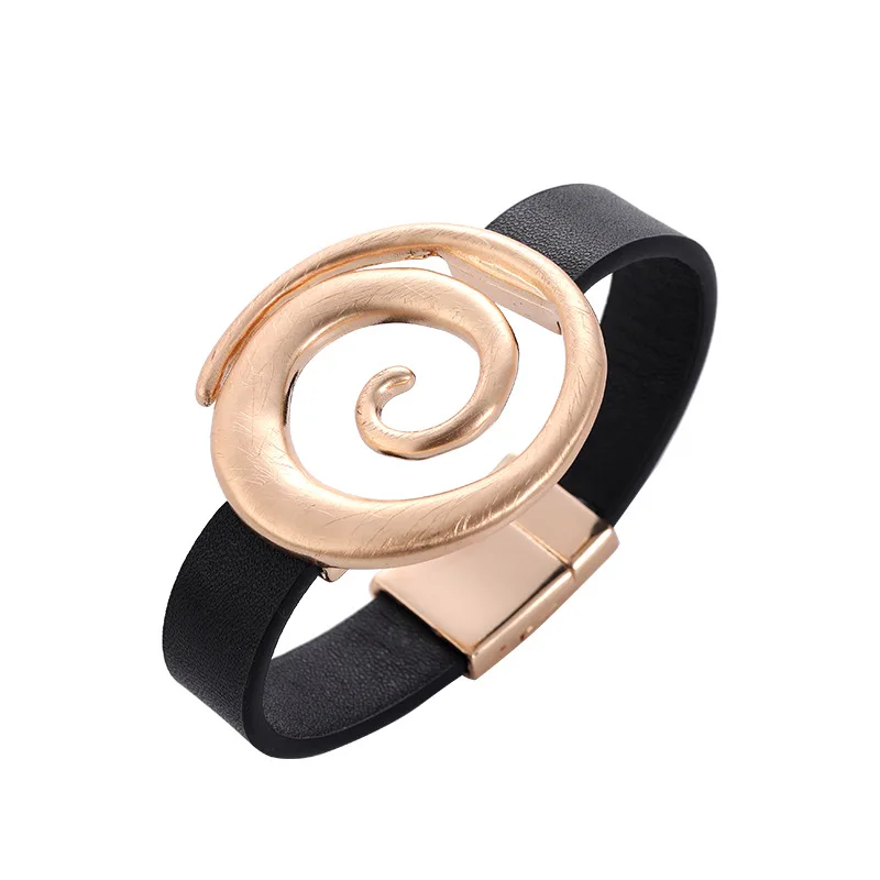 Hot selling European and American original hollow brushed threaded metal jewelry high-end simple women's leather bracelet