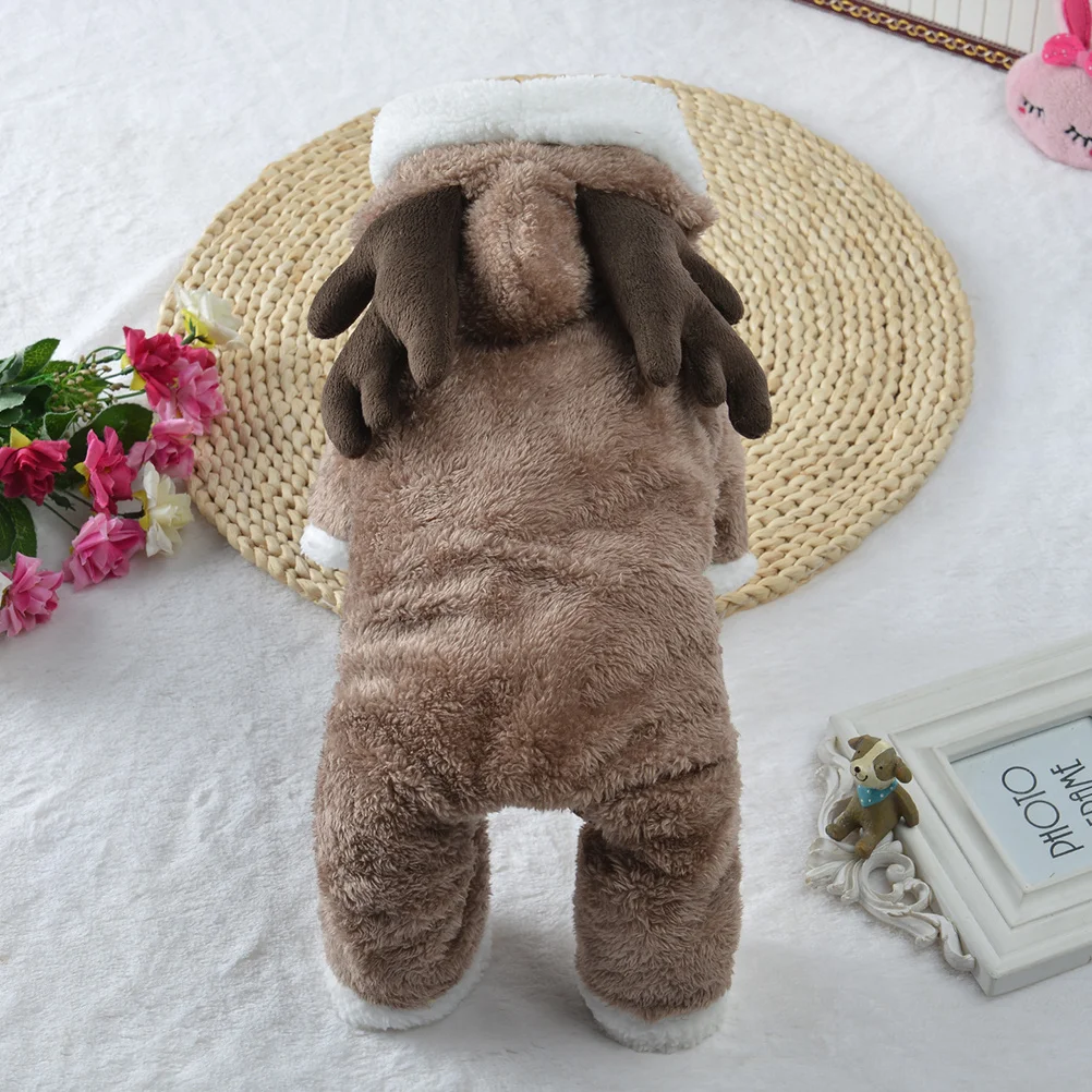 

Dog Christmas Clothes Elk Double Flannel Warm Coat Brown Size M Pet Party Costume Outdoor Dog Christmas Clothes