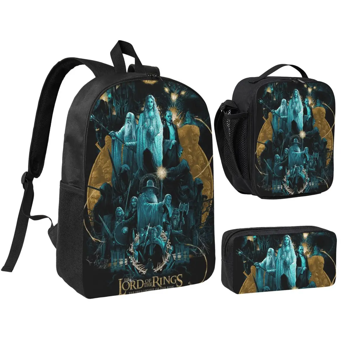 

The L-Lord Of The Rings Magic Movie Backpack Boys Girls BookBag School Bag Shoulder Bags 3ps Insulated Lunch Bag Pencil Case