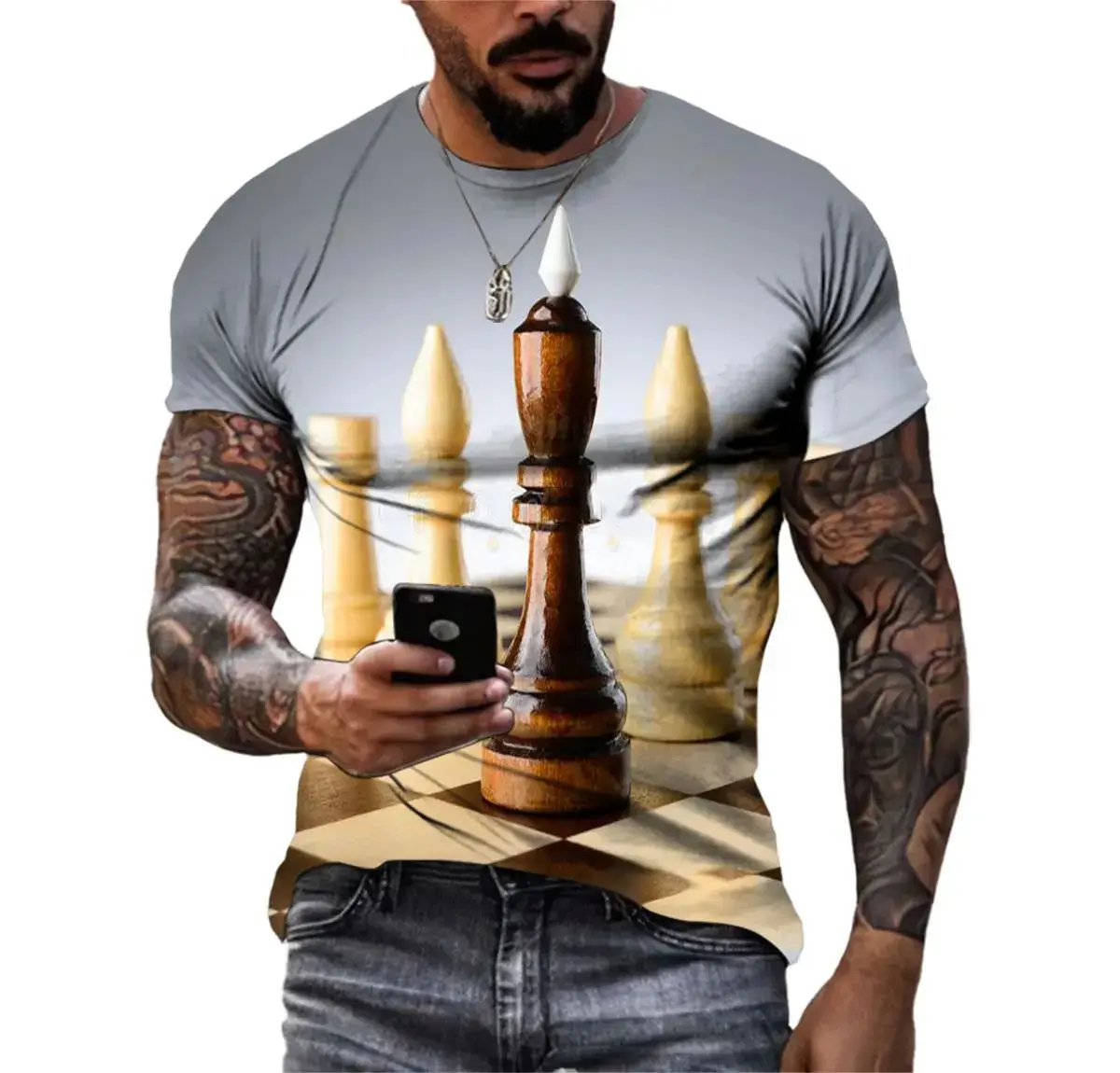 New Men\'s Summer Fashion Chess Pattern 3d Printed T-Shirt Street Harajuku Personality Trend O Collar Short Sleeve Plus Size Top