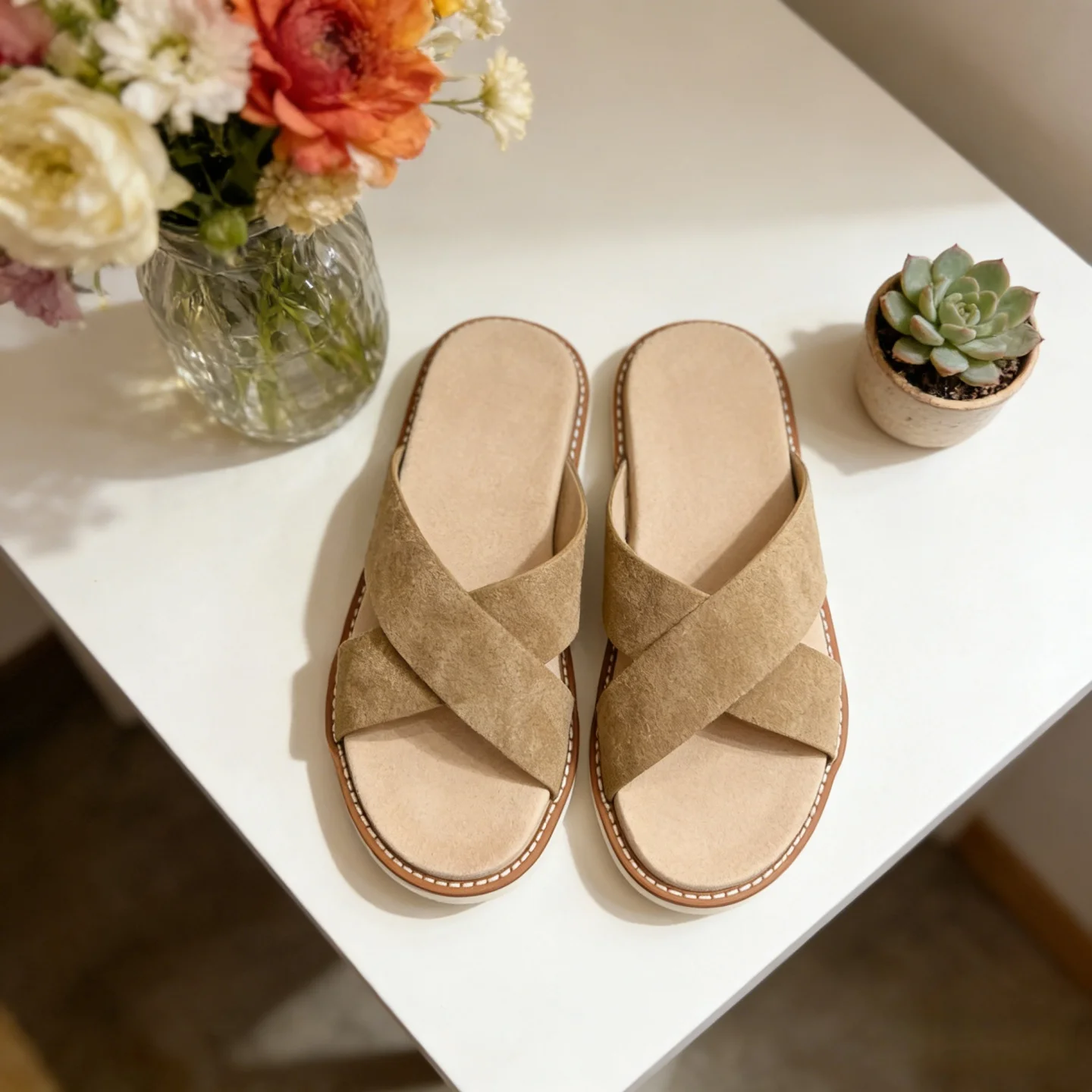 

Luxury Brand Genuine Cowhide Leather Slippers Handmade Men's Shoes Holiday Gifts Home Outdoor Sandals Beach Indoor Outside Shoes