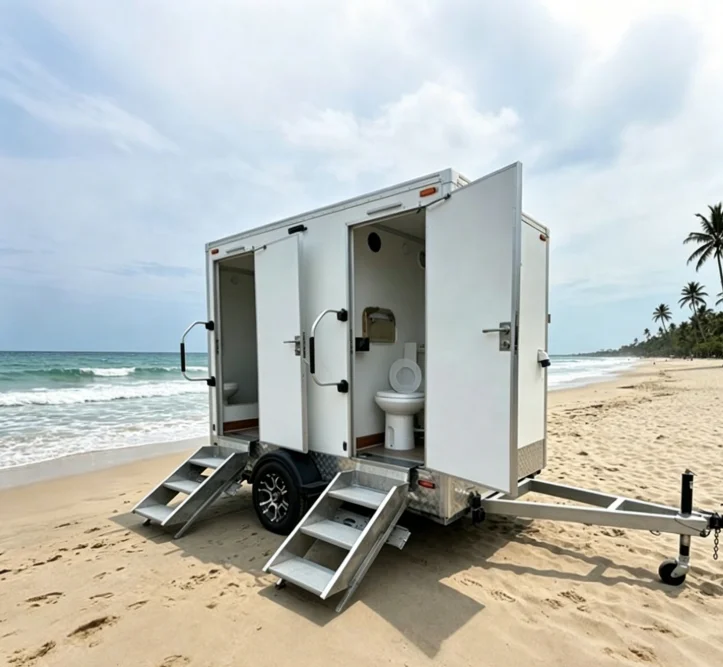 Eco Friendly Enclosed  Portable Restroom Trailer Mobile Toilet Meet EU US Sanitation Regulation Standard