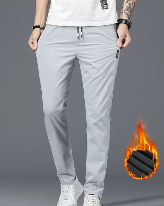 Fleece straight leg slacks men's fall/winter thickened all-in-one fashion pants Baggy all-in-one stretch tracksuit pants