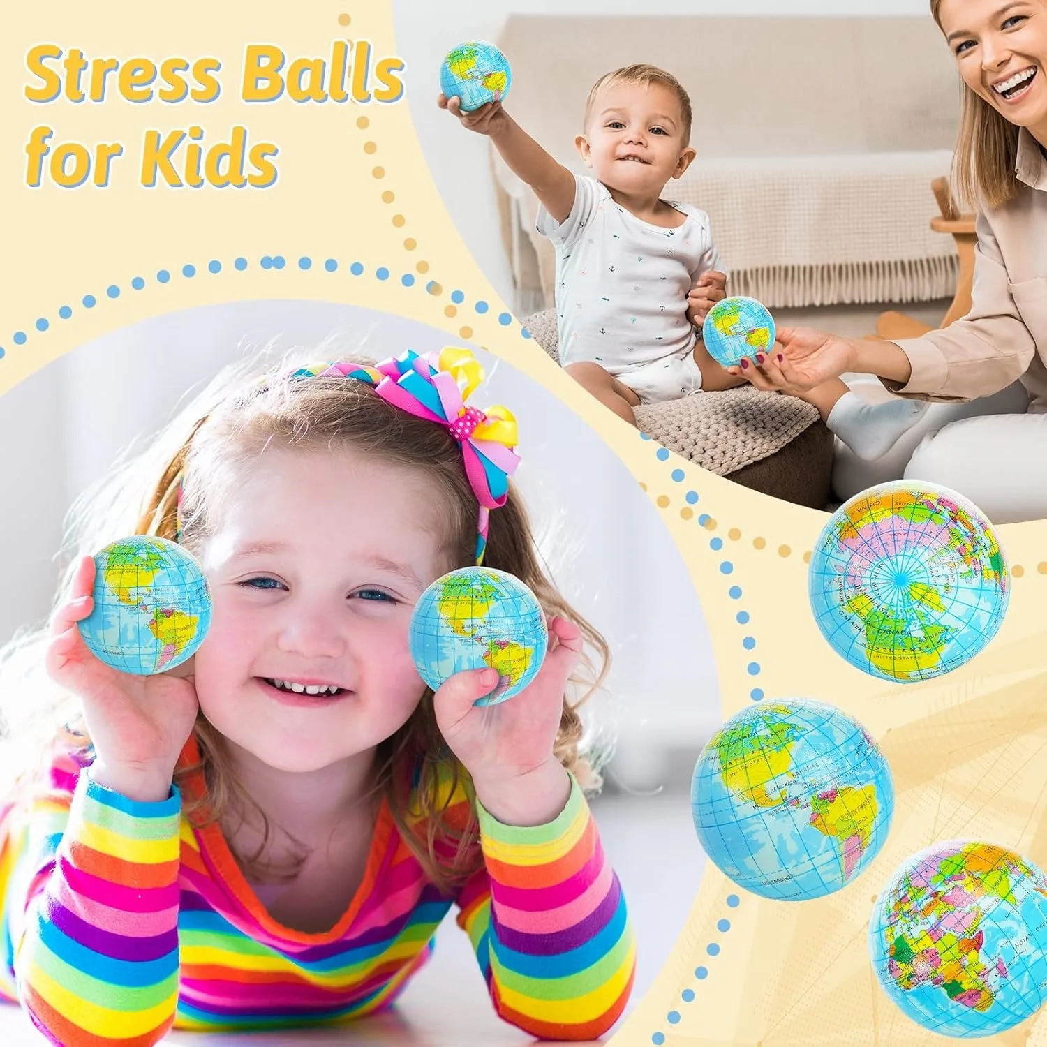 1/12pcs Globe Squeeze Balls Earth Stress Relief Balls Foam Squeeze Balls Educational Stress Balls for Finger Exercise Party Gift