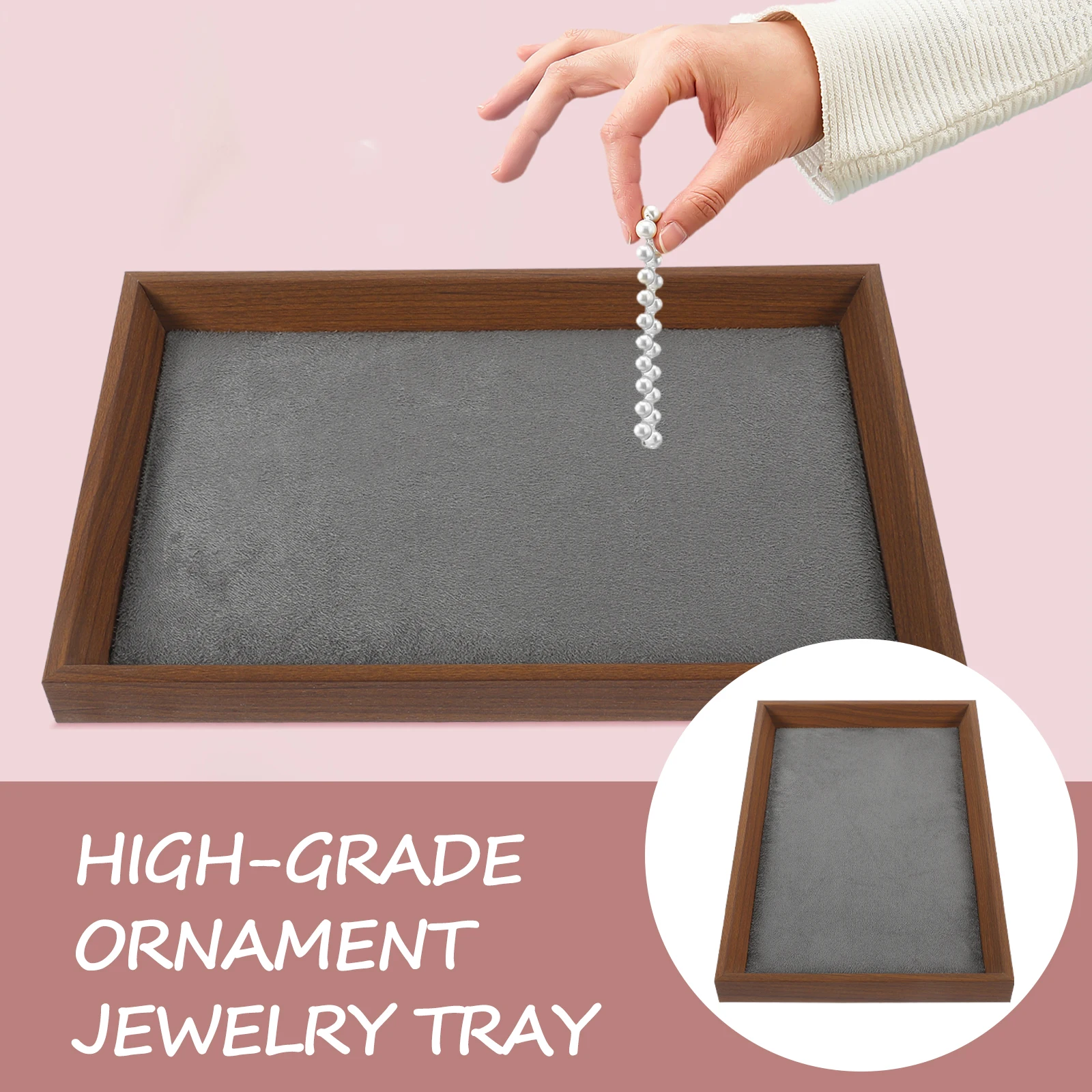 

Jewelry Tray Organizer Large Capacity Rings Earrings Necklaces Storage Black Walnut Pattern Portable Jewelry Display