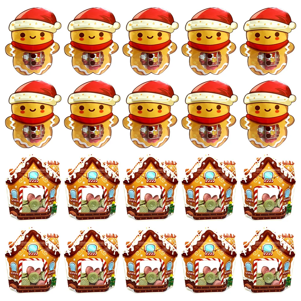 10PCS Christmas Candy Bags Cookie Boxes Christmas Gift Boxes Cartoon Cracker Man and House Boxes Christmas Candy Gifts