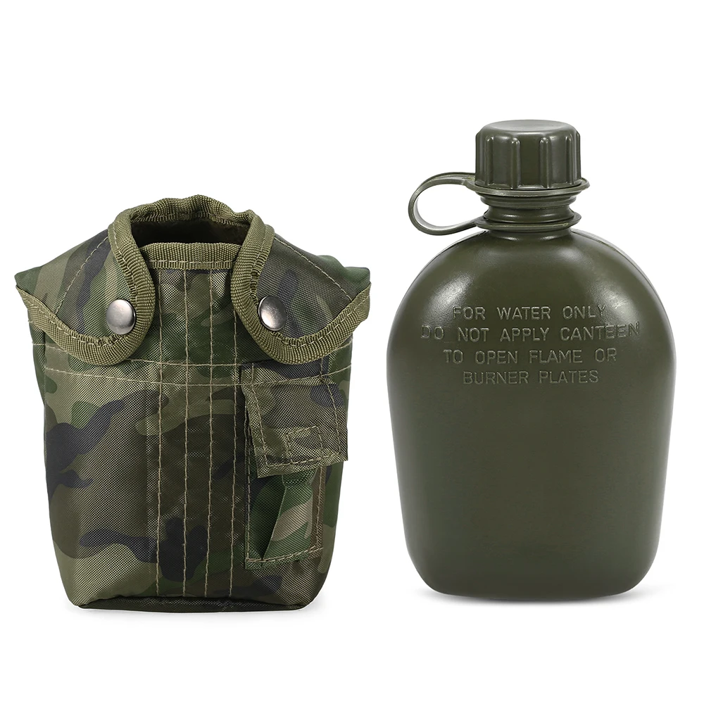 1L Outdoor Tactical Water Bottle Camping Hiking Canteen Kettle with Pouch Cup Set Survival Water Bottle