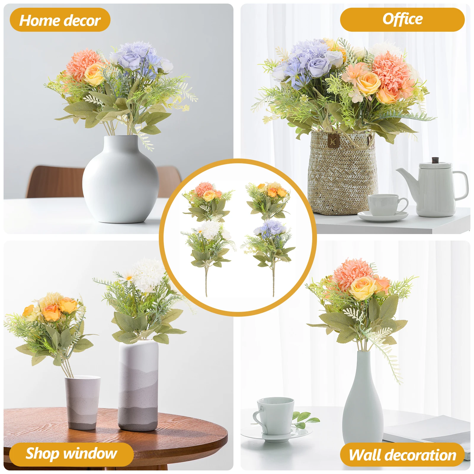 

4Pcs Simulation Flower Bouquet Realistic Cloth Artificial Flowers Party Wedding Home Decor Flower Stems Floral Arrangement Vase